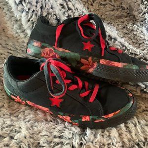 Pretty Black Converse (Chuck's) Sneakers with Pretty Print Girl's Size 3